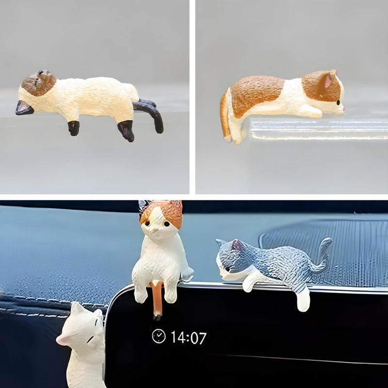 FALVFUN Cute Mini Car Cat Ornament, 5PCS Funny Vehicle Rear View Mirror & Dashboard Figurines Decoration, Automotive Interior Decor Accessories, Universal for SUV Sedan Truck - Image 4